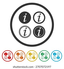 Conjunto de iconos de información. Establecer íconos en Botones de círculo de color