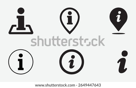 Info Icons Set of Flat Style Information Symbols in Line and Silhouette Vector on White Background