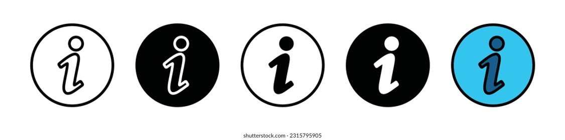 Info icons set. Information icon buttons. Info icon symbol collection in line and flat style on white background with editable stroke for app and website. Vector illustration