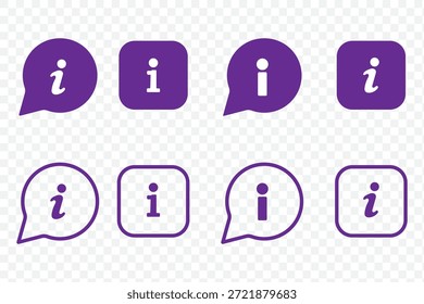 Conjunto de iconos de información. Icono de información colección. Botón de información. Info símbolo de estilo plano - Vector de stock.