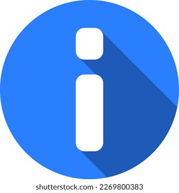 Info or Information Support Help Desk Blue Circle Round i Letter Symbol Sign Icon with 3D Style Shadow Effect. Vector Image.
