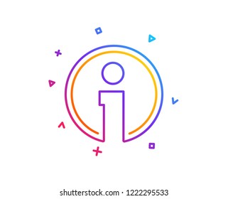 Info line icon. Information center sign. Support speech bubble symbol. Gradient line button. Info icon design. Colorful geometric shapes. Vector