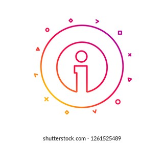 Info line icon. Information center sign. Support speech bubble symbol. Gradient pattern line button. Info icon design. Geometric shapes. Vector