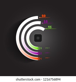 info logo with three semi-colored semicircles and black background