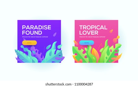 Info page concept for your design. Palm leaf vector element. Summer decoration web page banner. Web banner template.
