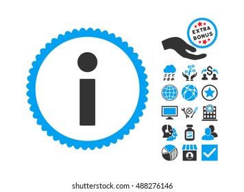 Info pictograph with bonus design elements. Vector illustration style is flat iconic bicolor symbols, blue and gray colors, white background.