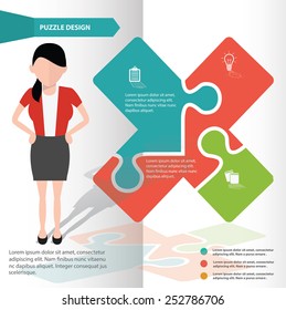 Info puzzle info graphic design and character,clean vector