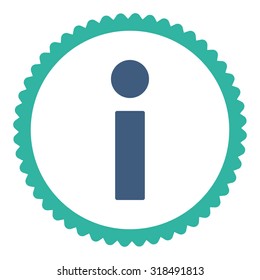 Info round stamp icon. This flat vector symbol is drawn with cobalt and cyan colors on a white background.