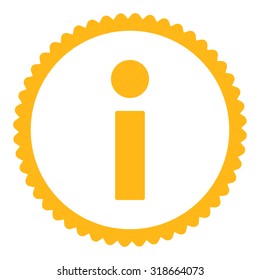 Info round stamp icon. This flat vector symbol is drawn with yellow color on a white background.