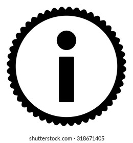 Info round stamp icon. This flat vector symbol is drawn with black color on a white background.