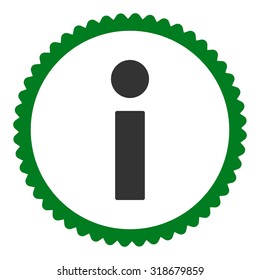 Info round stamp icon. This flat vector symbol is drawn with green and gray colors on a white background.