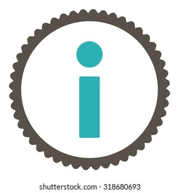 Info round stamp icon. This flat vector symbol is drawn with grey and cyan colors on a white background.