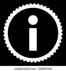 Info round stamp icon. This flat vector symbol is drawn with white color on a black background.