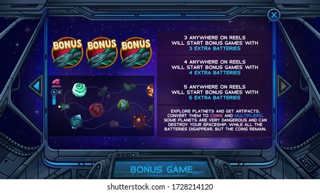 Pantalla de información para juego de ranura. Ilustración del vector