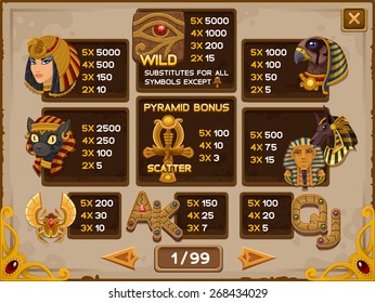 Info screen for slots game. Vector illustration