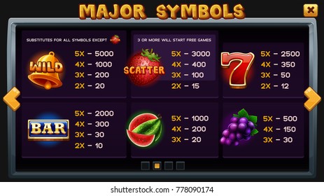 Info screen for slots game. Vector illustration