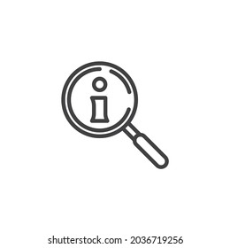 Info search line icon. linear style sign for mobile concept and web design. Magnifying glass and information outline vector icon. Symbol, logo illustration. Vector graphics