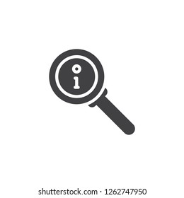 Info search vector icon. filled flat sign for mobile concept and web design. Information search with magnifier simple solid icon. Symbol, logo illustration. Pixel perfect vector graphics