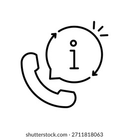 Icono de servicio de información, Cliente de Asistencia de llamadas, teléfono del operador de información, ayuda de preguntas frecuentes, teléfono de consulta, símbolo de línea delgada sobre fondo blanco - Ilustración vectorial editable de trazo