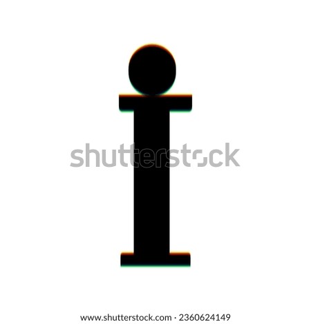Info sign. Black Icon with vertical effect of color edge aberration at white background. Illustration.