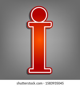 Info sign. Flat red icon with linear white icon with gray shadow at grayish background. Illustration.