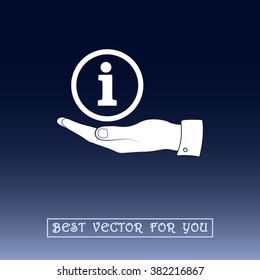 Info sign on hand icon, vector illustration. Flat design style 