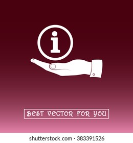 Info sign on hand icon, vector illustration. Flat design style 