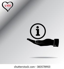 Info sign on hand icon, vector illustration. Flat design style 