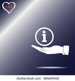 Info sign on hand icon, vector illustration. Flat design style 