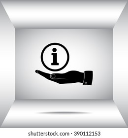 Info sign on hand icon, vector illustration. Flat design style 