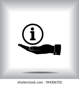 Info sign on hand icon, vector illustration. Flat design style 