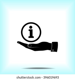 Info sign on hand icon, vector illustration. Flat design style 