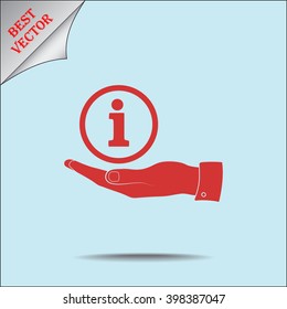 Info sign on hand icon, vector illustration. Flat design style 
