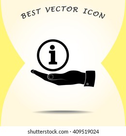 Info sign on hand icon, vector illustration. Flat design style 