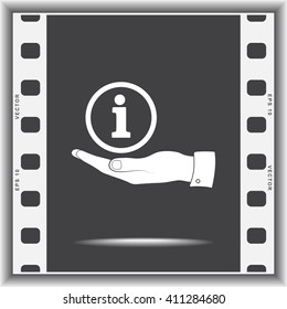 Info sign on hand icon, vector illustration. Flat design style 