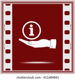 Info sign on hand icon, vector illustration. Flat design style 