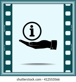 Info sign on hand icon, vector illustration. Flat design style 