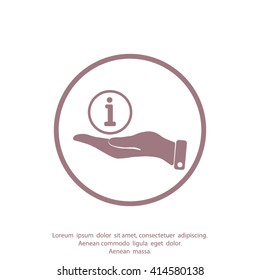 Info sign on hand icon, vector illustration.