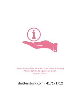 Info sign on hand icon, vector illustration.