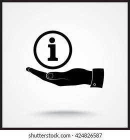 Info sign on hand icon, vector illustration. Flat design style 