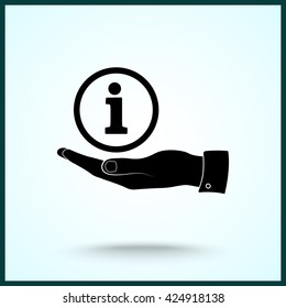 Info sign on hand icon, vector illustration. Flat design style 