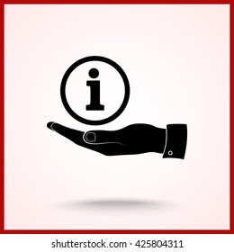Info sign on hand icon, vector illustration. Flat design style 