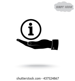 Info sign on hand icon, vector illustration. Flat design style 