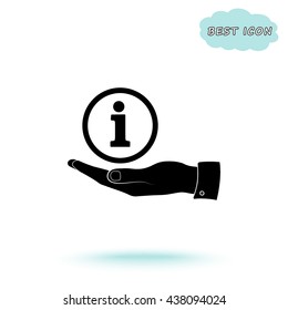 Info sign on hand icon, vector illustration. Flat design style 