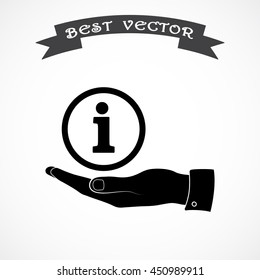 Info sign on hand icon, vector illustration. Flat design style 
