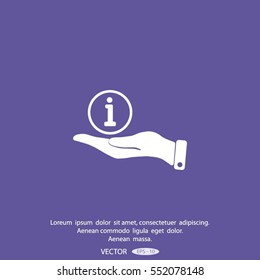 Info sign on hand icon, vector illustration.