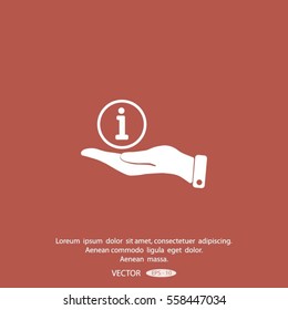 Info sign on hand icon, vector illustration.