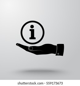 Info sign on hand icon, vector illustration. Flat design style 