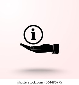 Info sign on hand icon, vector illustration. Flat design style 