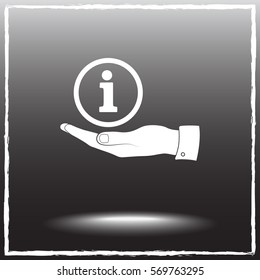 Info sign on hand icon, vector illustration. Flat design style 